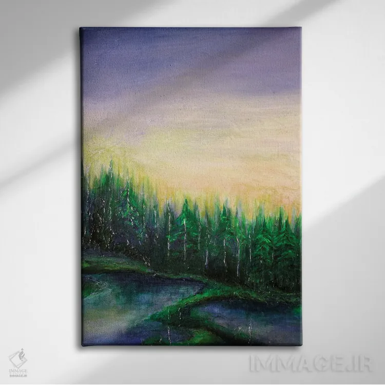 تابلو دکوراتیو اقامتگاه جنگلی سه اثر جولیا دی سانو - نمای روبهرو روی دیوار