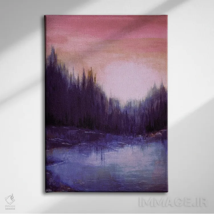 تابلو انتزاعی پژواک های جنگلی پنج اثر جولیا دی سانو - نمای روبهرو روی دیوار