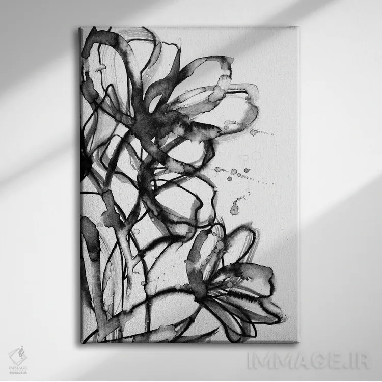 تابلو انتزاعی شکوفه های قلم مو یک اثر جولیا دی سانو - نمای روبهرو روی دیوار