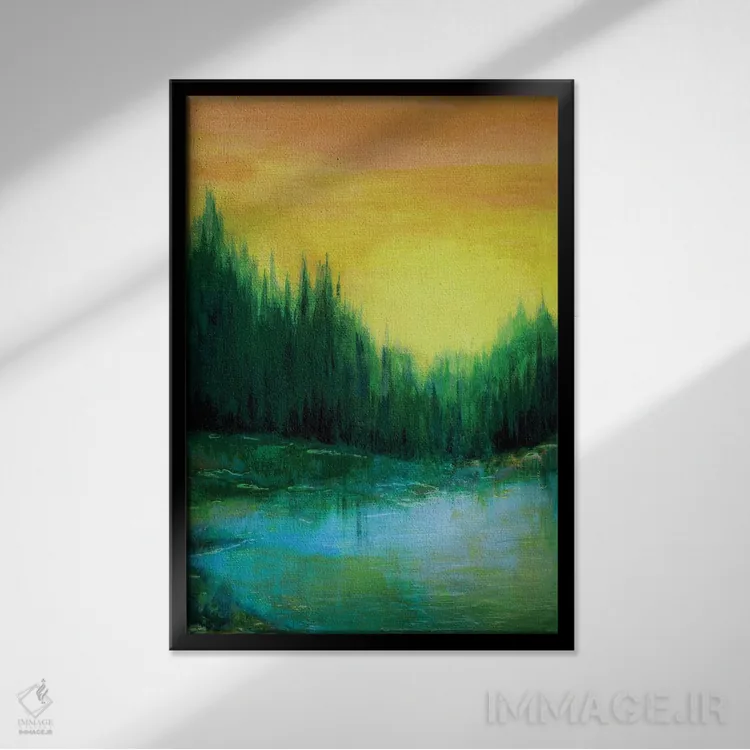 تابلو انتزاعی پژواک های جنگلی دو اثر جولیا دی سانو - نمای قابدار مشکی