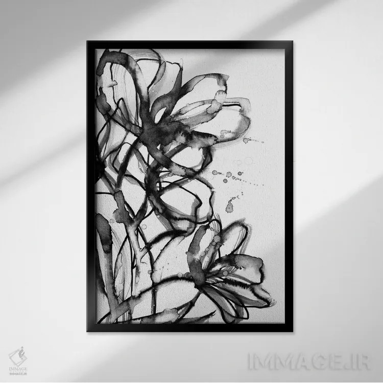 تابلو انتزاعی شکوفه های قلم مو یک اثر جولیا دی سانو - نمای قابدار مشکی