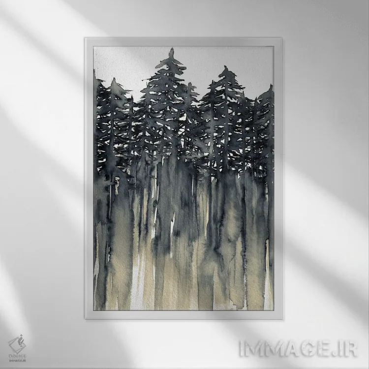 تابلو انتزاعی جنگل در میان درختان اثر جولیا دی سانو - نمای قابدار سفید