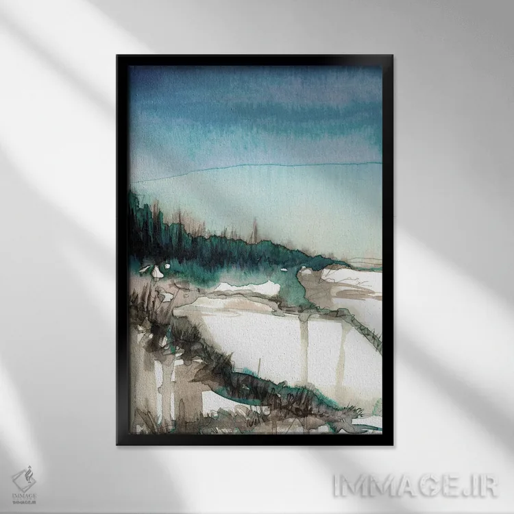 تابلو انتزاعی خط ساحلی I سبز آبی اثر جولیا دی سانو - نمای قابدار مشکی