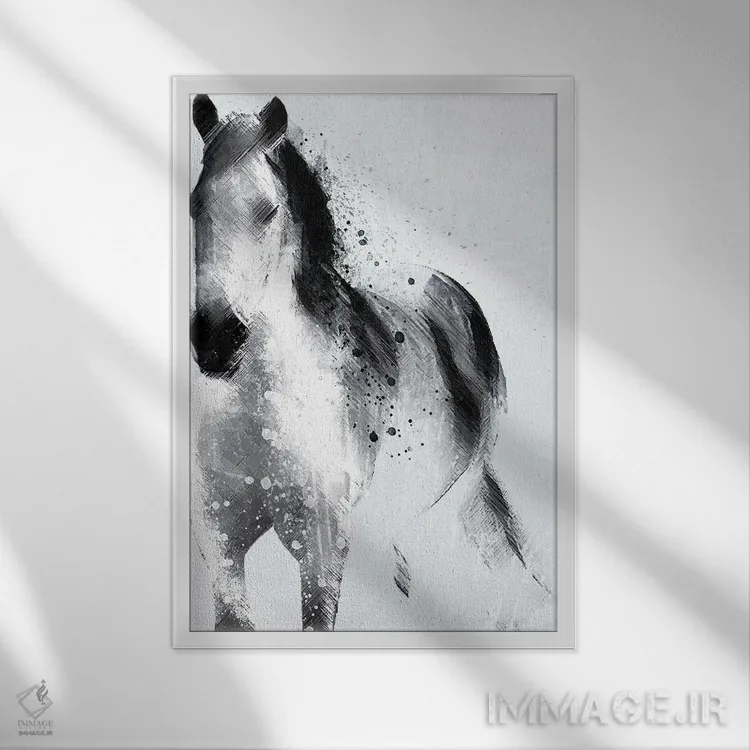 تابلو مدرن اسب اسرارآمیز اثر جنیفر اللوری - نمای قابدار سفید