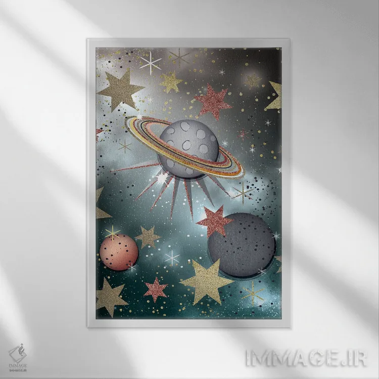 تابلو دکوراتیو سیاره های پرستاره اثر جنیفر اللوری - نمای قابدار سفید