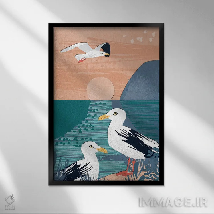 تابلو دکوراتیو کلاژ ساحلی سه اثر جنیفر اللوری - نمای قابدار مشکی