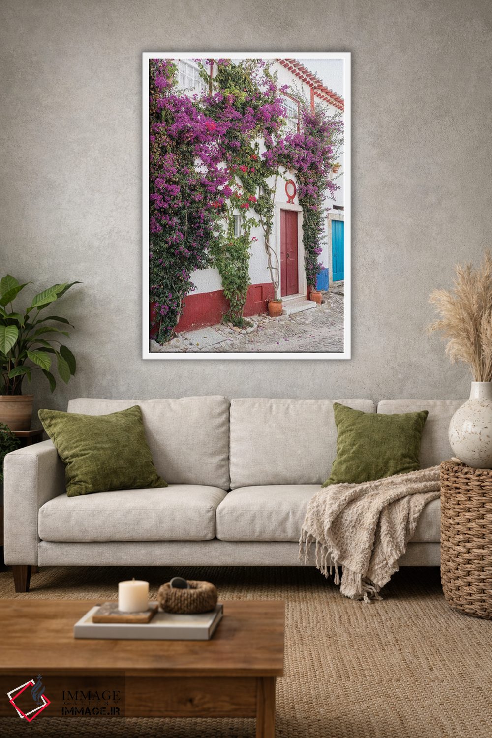 تابلو دکوراتیو Portugal, Obidos, Portugal,شکوفه های زیبای گل کاغذی در شهر سه… اثر جولی اگرز - D1W