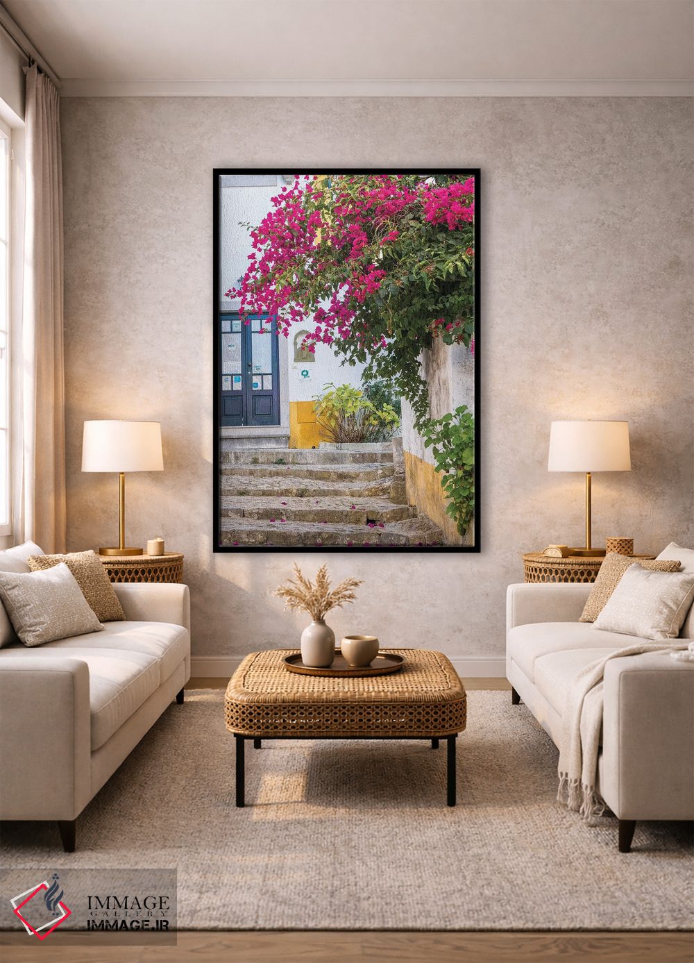 تابلو دکوراتیو Portugal, Obidos, Portugal,شکوفه های زیبای گل کاغذی در شهر یک… اثر جولی اگرز - D2B