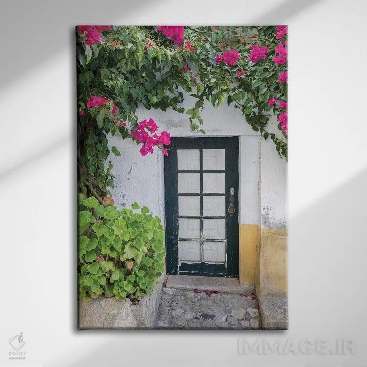 تابلو دکوراتیو Obidos, Portugal,ورودی احاطه شده با شاخه های گل کاغذی، اوبیدو… اثر جولی اگرز - نمای روبهرو روی دیوار