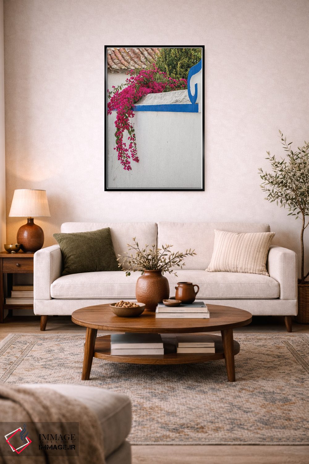 تابلو دکوراتیو Portugal, Obidos, Portugal,شکوفه های زیبای گل کاغذی در شهر چه… اثر جولی اگرز - D2B