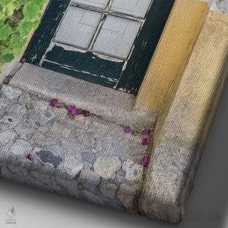 تابلو دکوراتیو Obidos, Portugal,ورودی احاطه شده با شاخه های گل کاغذی، اوبیدو… اثر جولی اگرز - نمای نزدیک بافت بوم