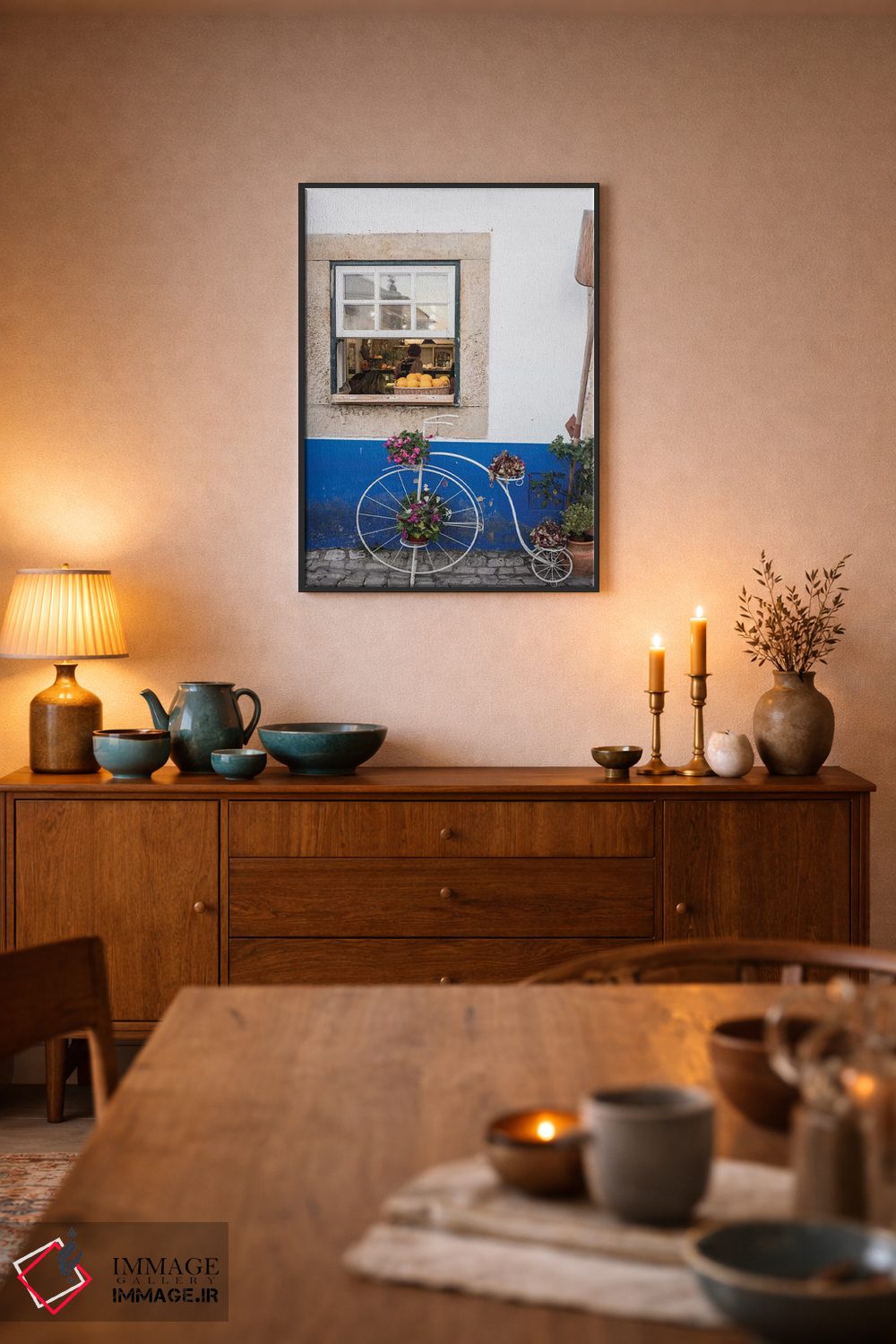 تابلو دکوراتیو Obidos, Portugal,گلدان دوچرخه ای بامزه مقابل یک نانوایی در شه… اثر جولی اگرز - D6B