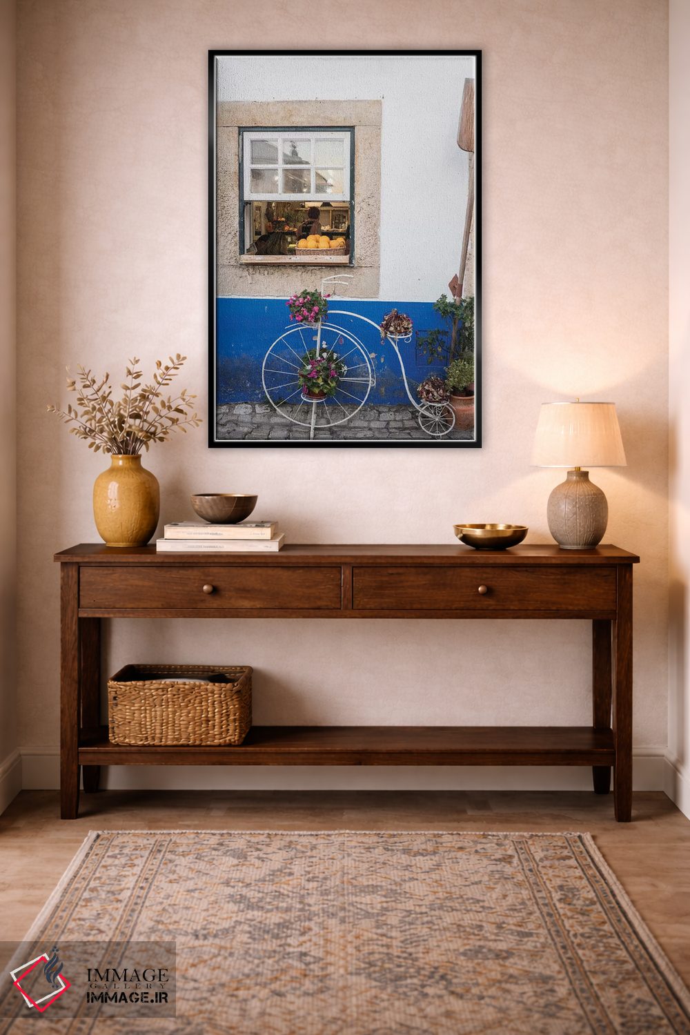 تابلو دکوراتیو Obidos, Portugal,گلدان دوچرخه ای بامزه مقابل یک نانوایی در شه… اثر جولی اگرز - D4B