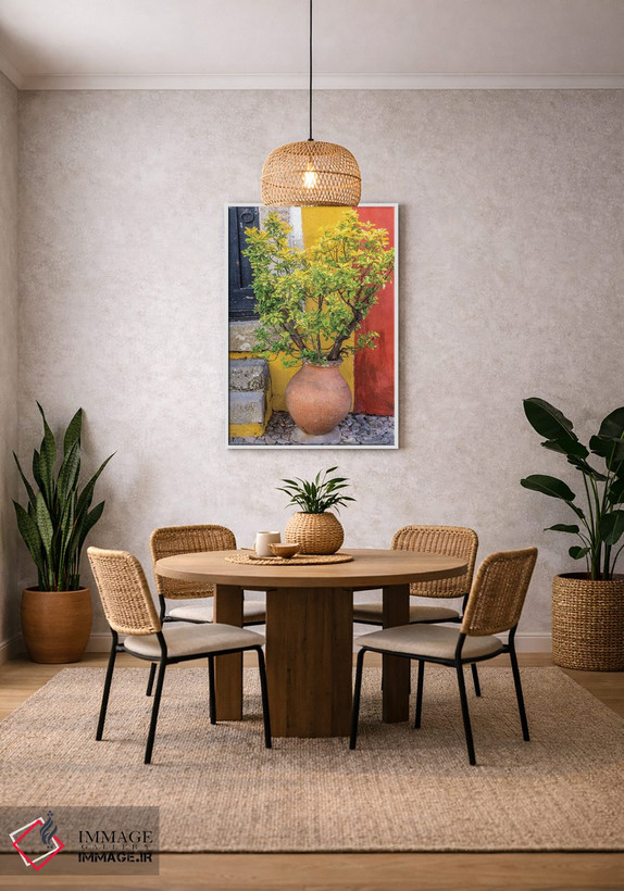 تابلو دکوراتیو Obidos, Portugal,گیاه گلدانی جلوی در ورودی رنگارنگ خانه، اوبی… اثر جولی اگرز - D1W