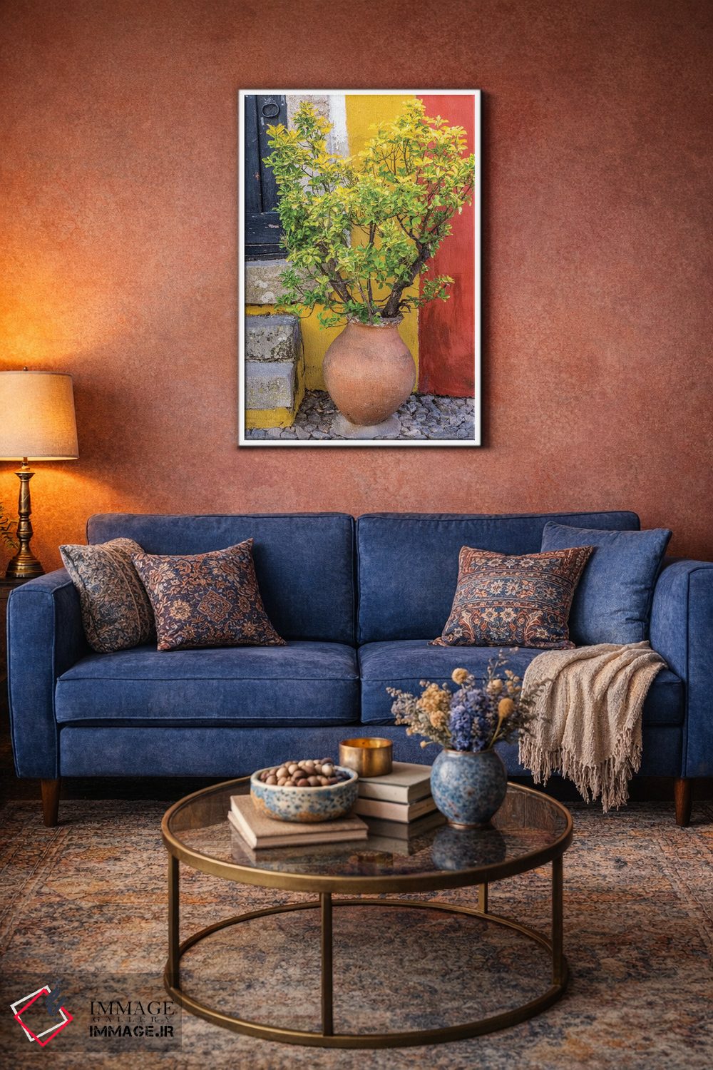 تابلو دکوراتیو Obidos, Portugal,گیاه گلدانی جلوی در ورودی رنگارنگ خانه، اوبی… اثر جولی اگرز - D2W