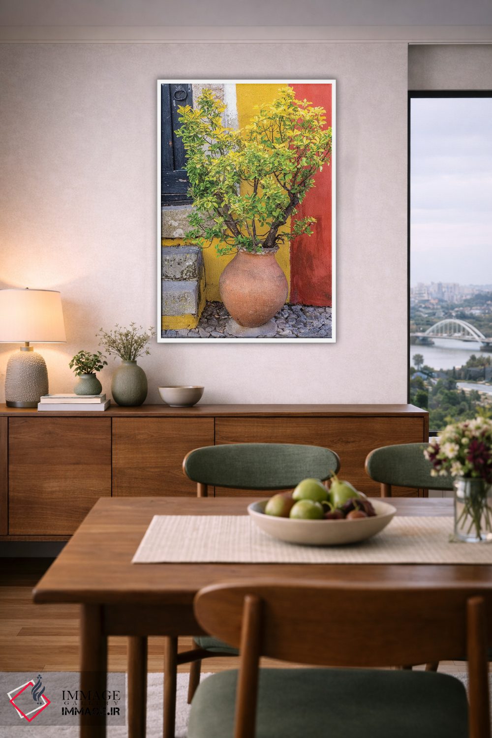 تابلو دکوراتیو Obidos, Portugal,گیاه گلدانی جلوی در ورودی رنگارنگ خانه، اوبی… اثر جولی اگرز - D6W