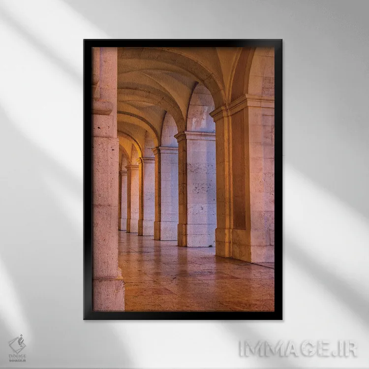 تابلو دکوراتیو Lisbon. Columns Of The Arcade Of Commerce Square With Evening… اثر جولی اگرز - نمای قابدار مشکی