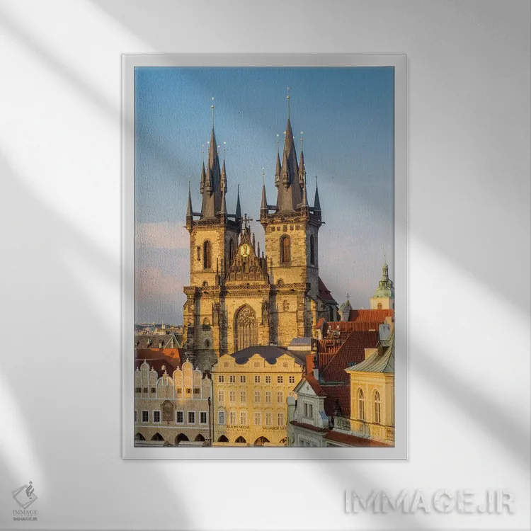 تابلو دکوراتیو Prague, Czech Republic,کلیسای تاین در میدان شهر قدیم، پراگ، ج… اثر جولی اگرز - نمای قابدار سفید