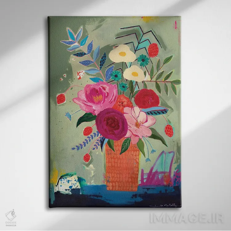 تابلو دکوراتیو گلدان نارنجی اثر جنیفر مک کالی - نمای روبهرو روی دیوار