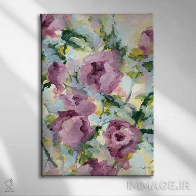 تابلو انتزاعی گل انتزاعی اثر جنیفر هولدن - نمای روبهرو روی دیوار