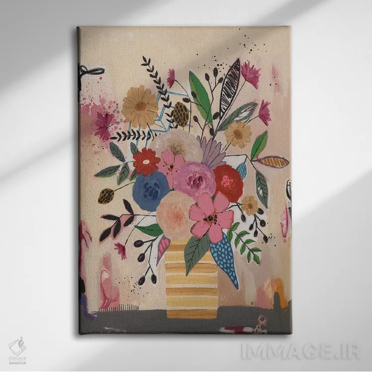 تابلو دکوراتیو گلدان راه راه زرد اثر جنیفر مک کالی - نمای روبهرو روی دیوار