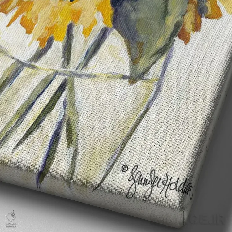تابلو دکوراتیو برداشت آفتابگردان ها اثر جنیفر هولدن - نمای نزدیک بافت بوم