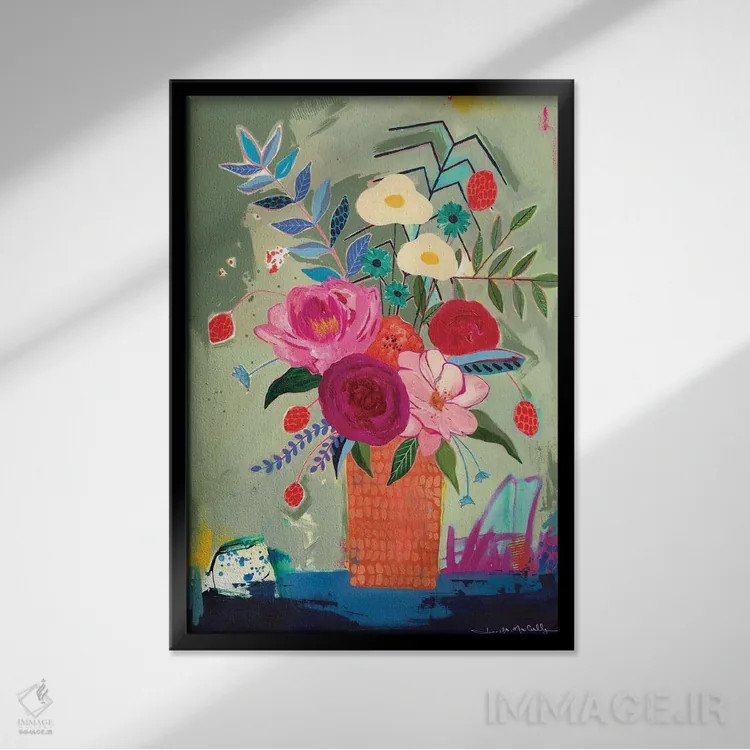 تابلو دکوراتیو گلدان نارنجی اثر جنیفر مک کالی - نمای قابدار مشکی