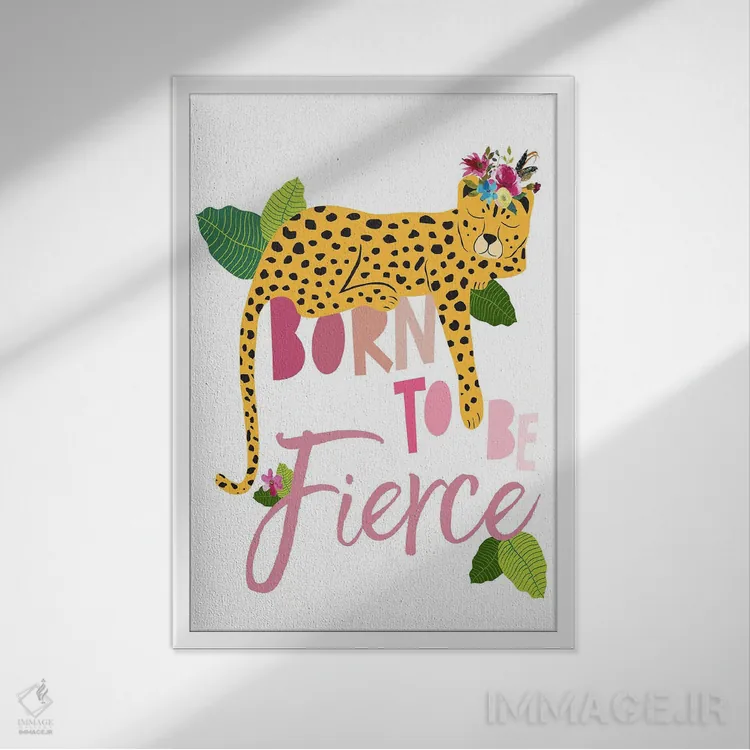 تابلو دکوراتیو چیتای خشمگین از تولد دو اثر جنیفر مک کالی - نمای قابدار سفید