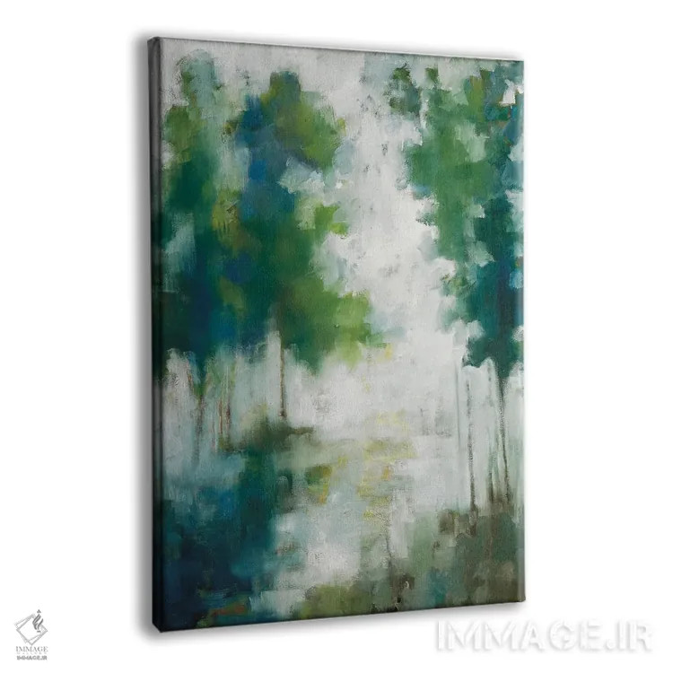 تابلو مدرن درختان خانه دریاچه ای اثر ژاکلین النز - نمای پرسپکتیو محصول