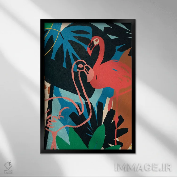 تابلو دکوراتیو فلامینگوی فانکی ۲ اثر جون اریکا وس - نمای قابدار مشکی