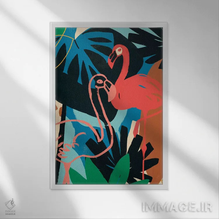 تابلو دکوراتیو فلامینگوی فانکی ۲ اثر جون اریکا وس - نمای قابدار سفید
