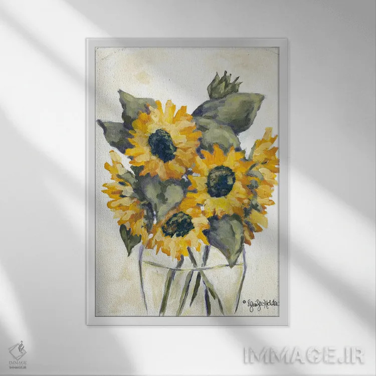 تابلو دکوراتیو برداشت آفتابگردان ها اثر جنیفر هولدن - نمای قابدار سفید