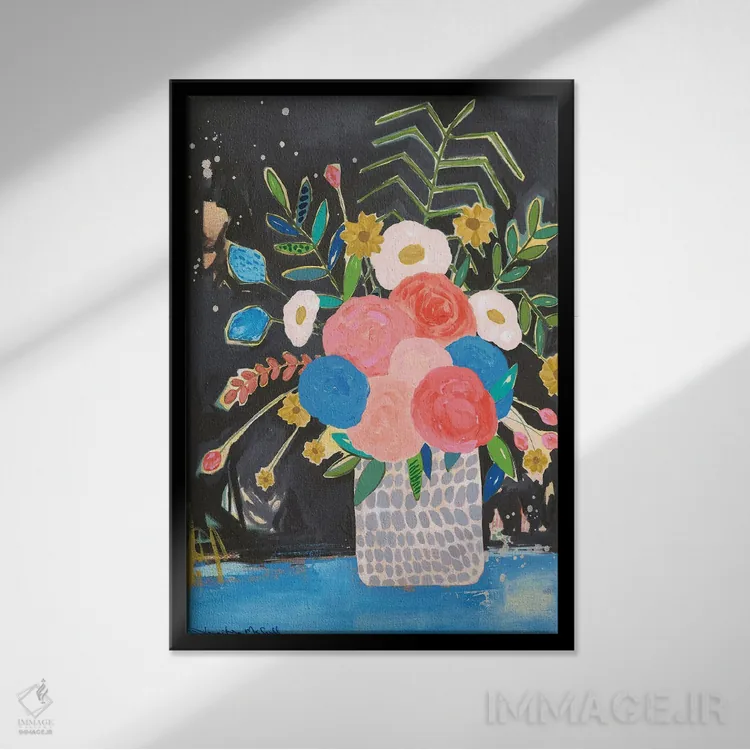 تابلو دکوراتیو گلدان خال خالی خاکستری اثر جنیفر مک کالی - نمای قابدار مشکی
