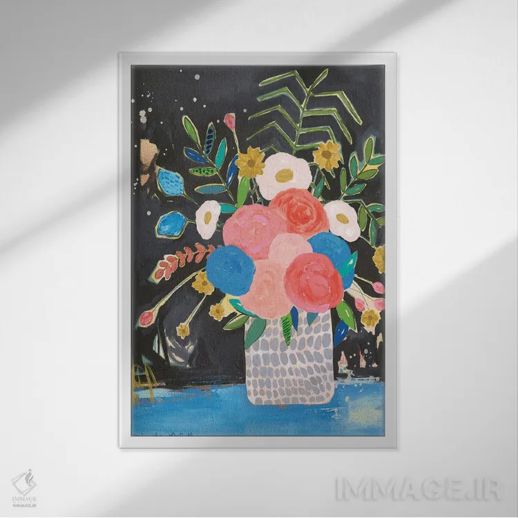 تابلو دکوراتیو گلدان خال خالی خاکستری اثر جنیفر مک کالی - نمای قابدار سفید