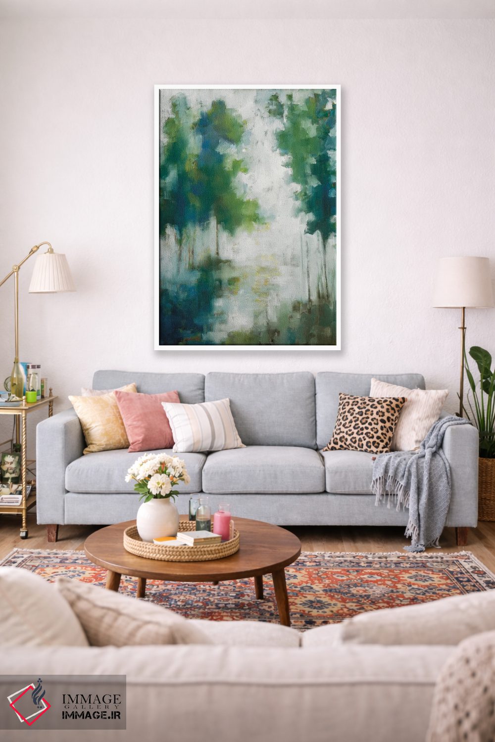 تابلو مدرن درختان خانه دریاچه ای اثر ژاکلین النز - D1W