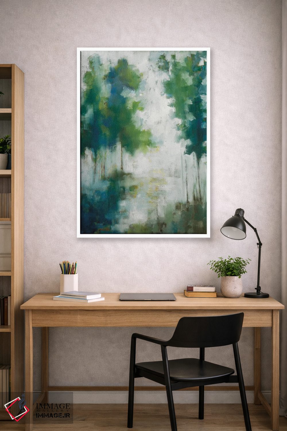 تابلو مدرن درختان خانه دریاچه ای اثر ژاکلین النز - D2W