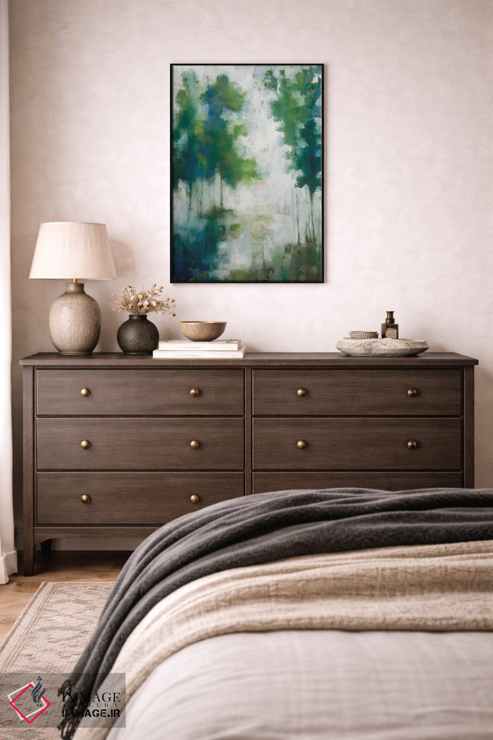 تابلو مدرن درختان خانه دریاچه ای اثر ژاکلین النز - D3B