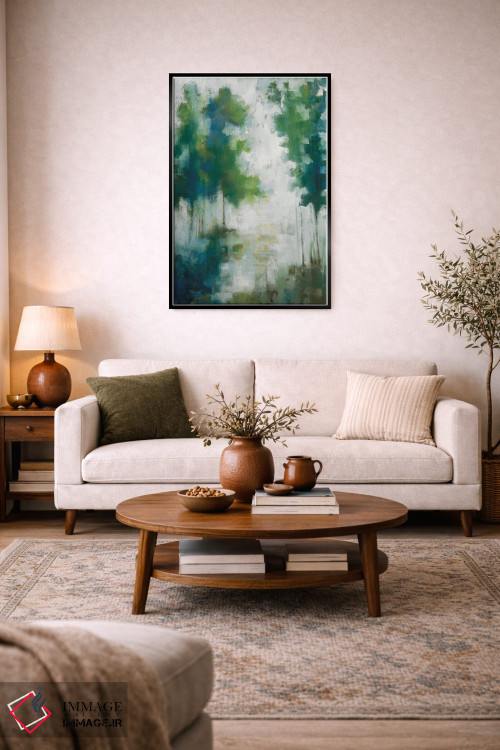 تابلو مدرن درختان خانه دریاچه ای اثر ژاکلین النز - D4B