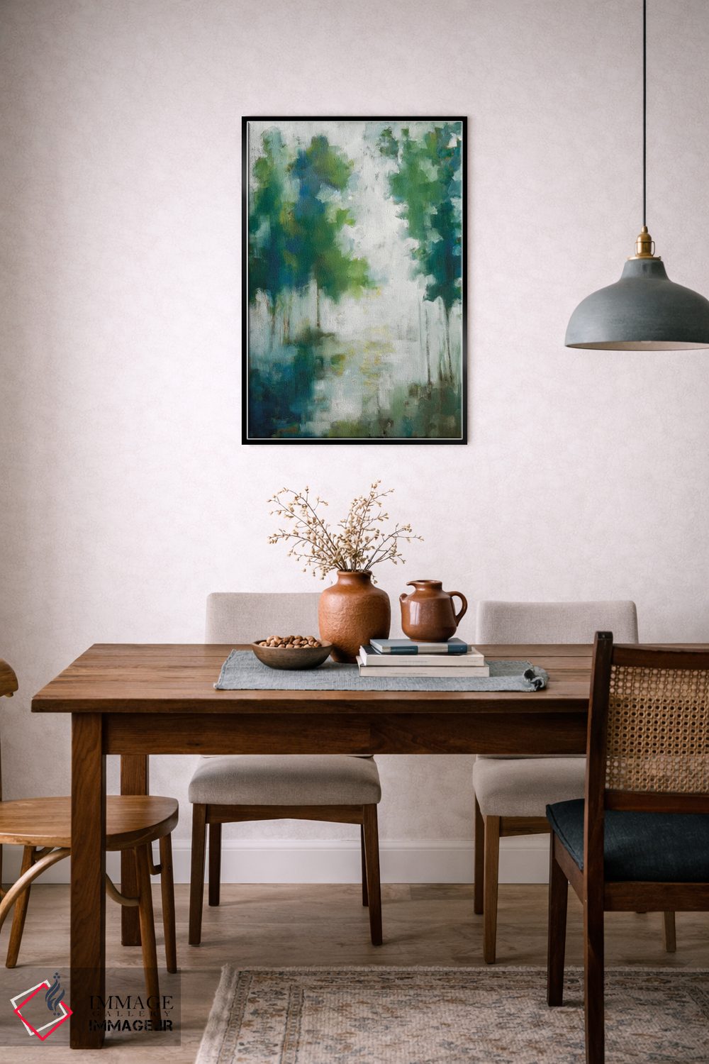 تابلو مدرن درختان خانه دریاچه ای اثر ژاکلین النز - D6B