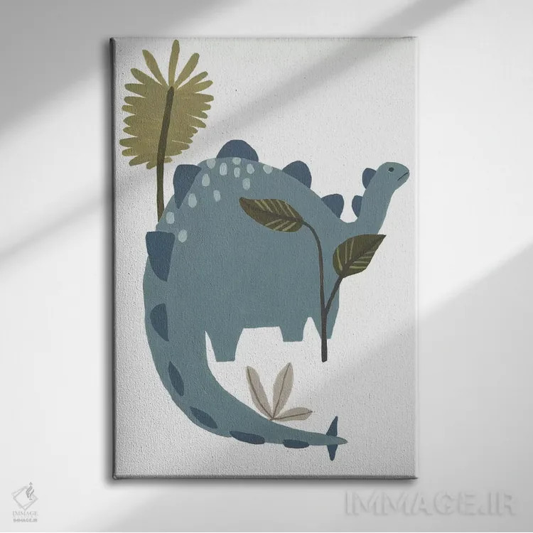 تابلو دکوراتیو دایناسور قدرتمند یک اثر جون اریکا وس - نمای روبهرو روی دیوار