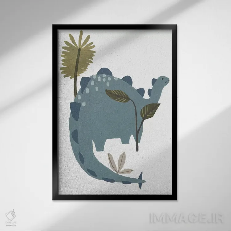 تابلو دکوراتیو دایناسور قدرتمند یک اثر جون اریکا وس - نمای قابدار مشکی