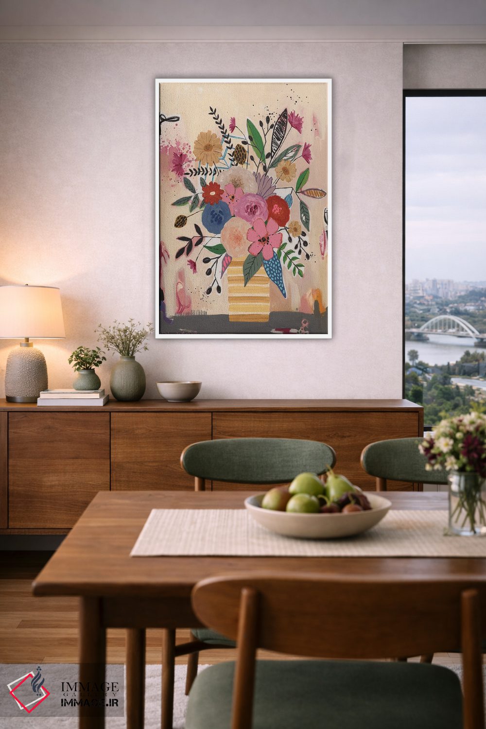 تابلو دکوراتیو گلدان راه راه زرد اثر جنیفر مک کالی - D6W