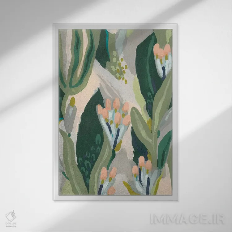 تابلو دکوراتیو انگیزه گلدار یک اثر جون اریکا وس - نمای قابدار سفید
