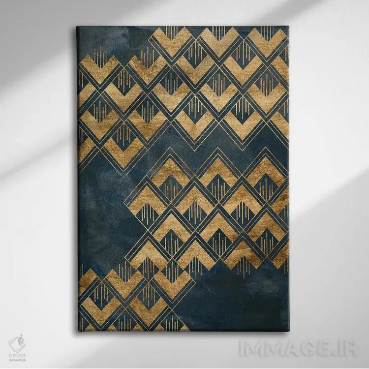 تابلو انتزاعی الگوی دکو آبی ۲ اثر جون اریکا وس - نمای روبهرو روی دیوار