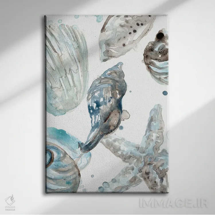 تابلو دکوراتیو صدف های آبی آسمانی ۳ اثر جون اریکا وس - نمای روبهرو روی دیوار