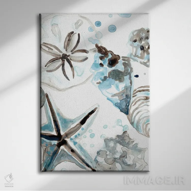 تابلو دکوراتیو صدف های آبی آسمانی ۴ اثر جون اریکا وس - نمای روبهرو روی دیوار