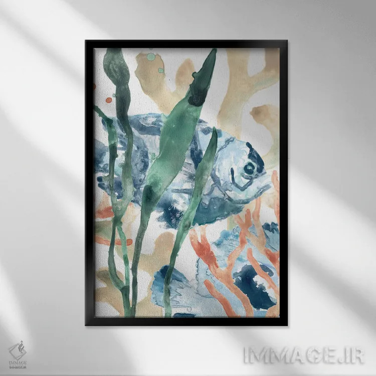 تابلو دکوراتیو در میان جلبک های دریایی ۱ اثر جون اریکا وس - نمای قابدار مشکی