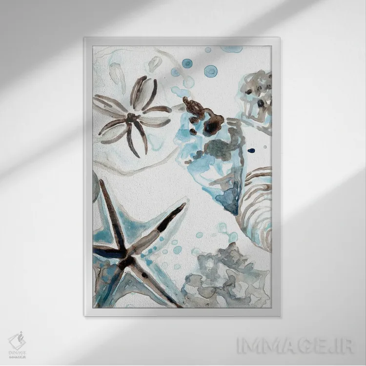تابلو دکوراتیو صدف های آبی آسمانی ۴ اثر جون اریکا وس - نمای قابدار سفید