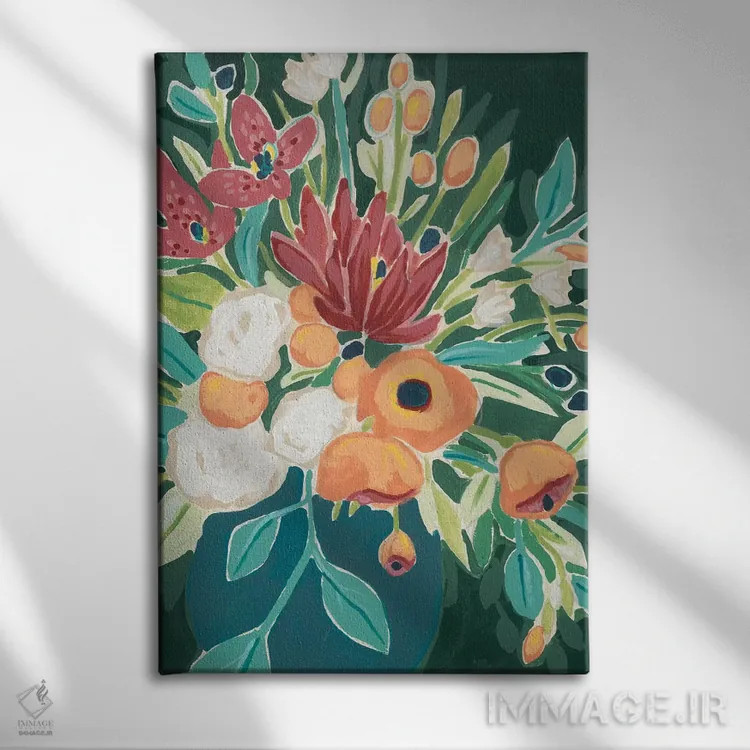 تابلو دکوراتیو دسته گل سرخوش یک اثر جون اریکا وس - نمای روبهرو روی دیوار