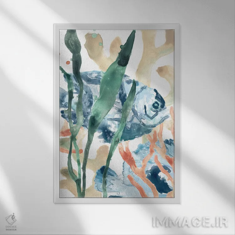 تابلو دکوراتیو در میان جلبک های دریایی ۱ اثر جون اریکا وس - نمای قابدار سفید